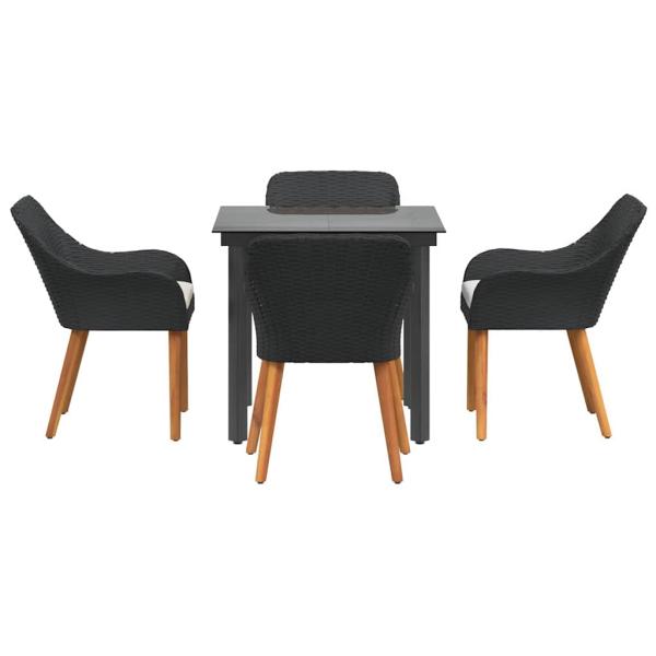 5-teiliges Garten Essset Schwarzes Poly-Rattan