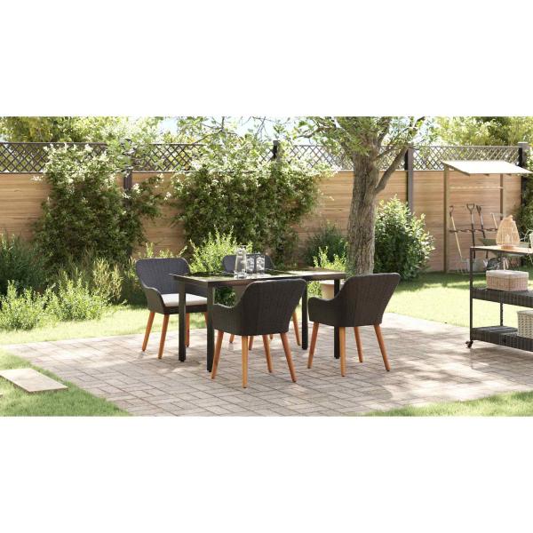Garten Essgruppe mit Kissen 5 pcs Schwarz Poly-Rattan