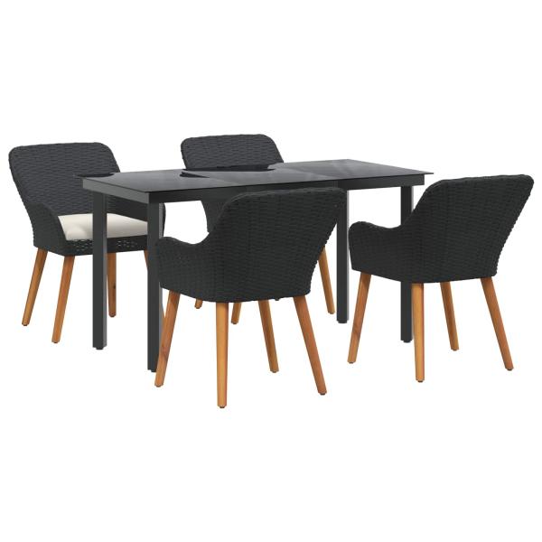 Garten Essgruppe mit Kissen 5 pcs Schwarz Poly-Rattan