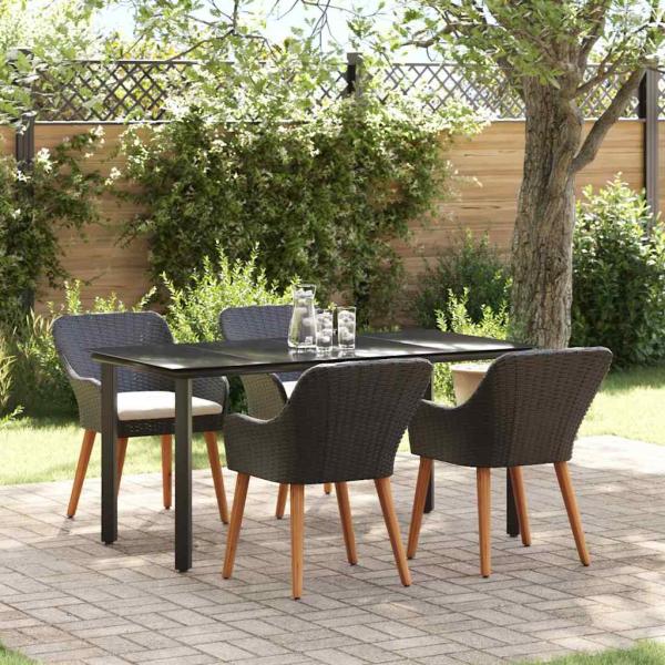 ARDEBO.de - 5-teiliges Garten Esstischset Schwarzes Poly-Rattan