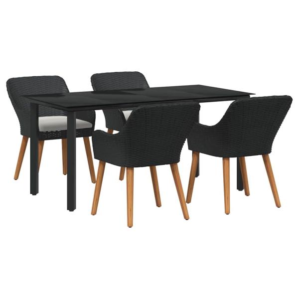 5-teiliges Garten Esstischset Schwarzes Poly-Rattan