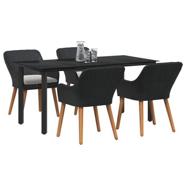5-teiliges Garten Esstischset Schwarzes Poly-Rattan