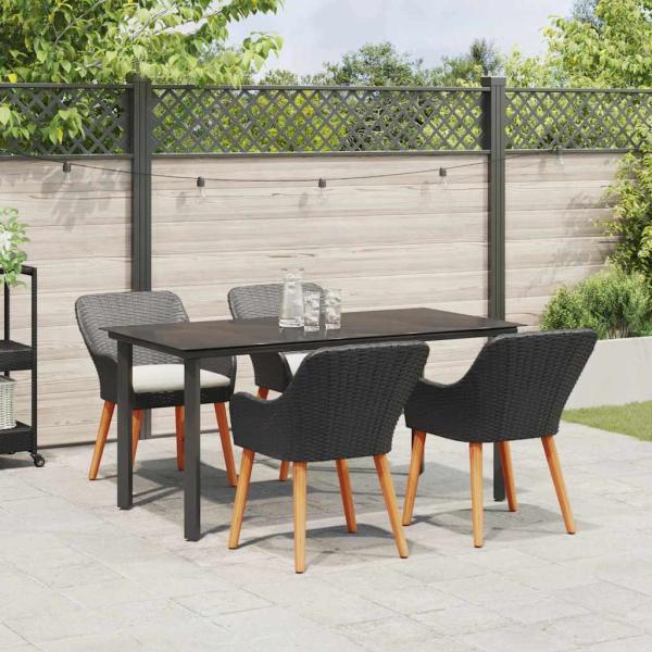 5-teiliges Garten Esstischset Schwarzes Poly-Rattan