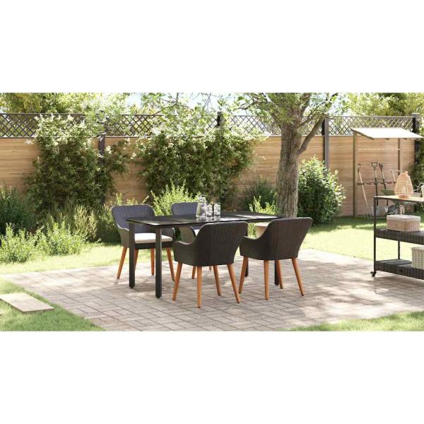 5-teiliges Garten Esstischset Schwarzes Poly-Rattan