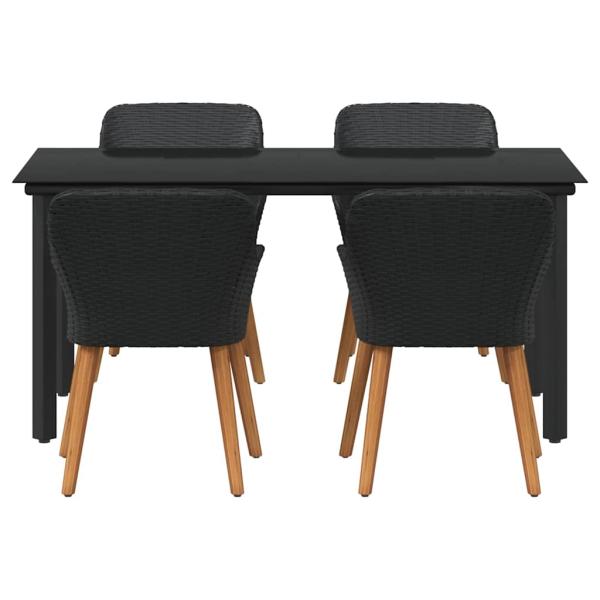 5-teiliges Garten Esstischset Schwarzes Poly-Rattan