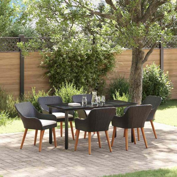 ARDEBO.de - 7-teiliges Garten Esstisch Set Schwarzes Poly Rattan