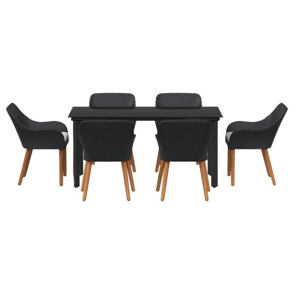 Garten Essgruppe mit Kissen 7 pcs Schwarz Poly-Rattan