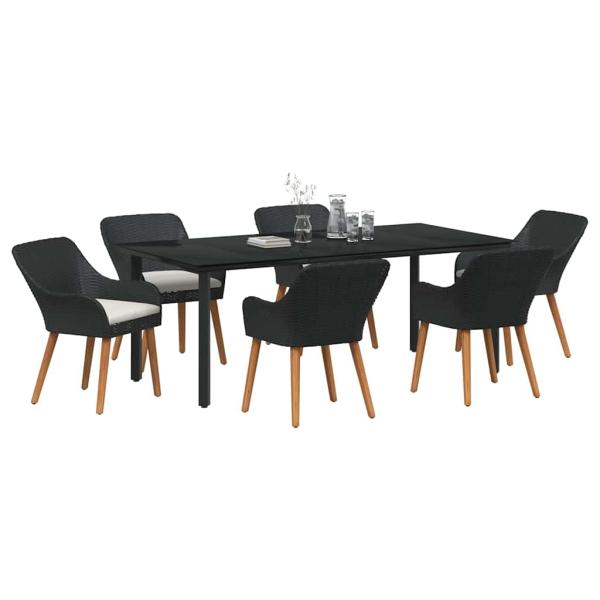 7-teiliges Garten Esstisch Set Schwarz Poly Rattan