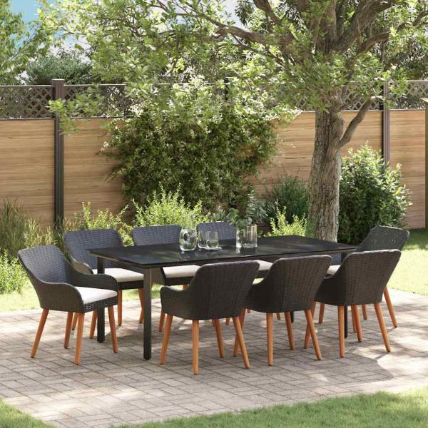 ARDEBO.de - 9-teilige Garten Essgruppe Schwarzes Poly Rattan