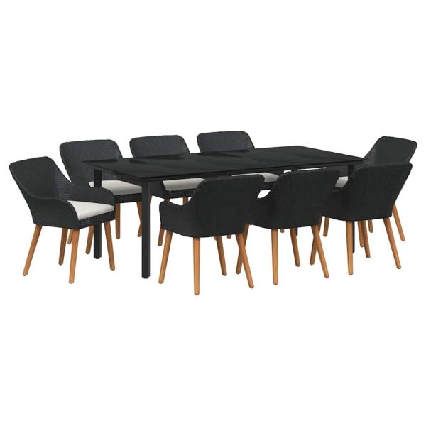 9-teilige Garten Essgruppe Schwarzes Poly Rattan