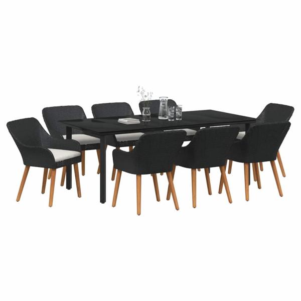 9-teilige Garten Essgruppe Schwarzes Poly Rattan