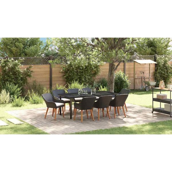 9-teilige Garten Essgruppe Schwarzes Poly Rattan