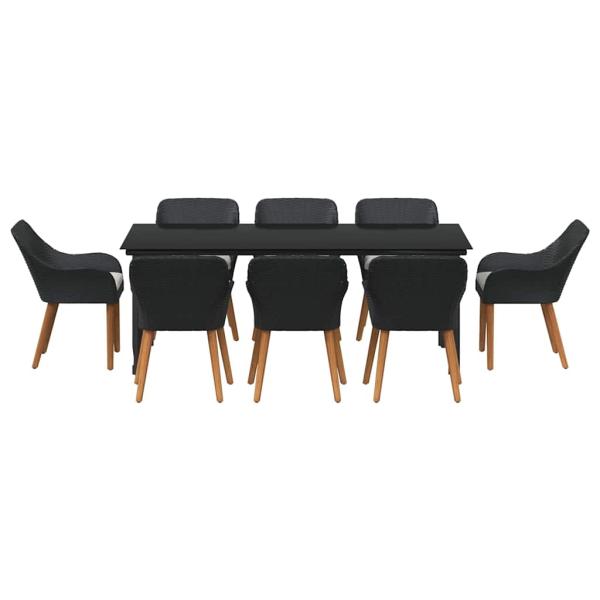 9-teilige Garten Essgruppe Schwarzes Poly Rattan