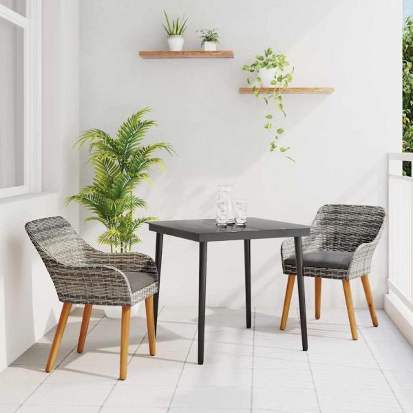 ARDEBO.de - 3-teiliges Garten Essset Grau Poly Rattan