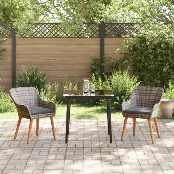 Garten Essgruppe mit Kissen 3 pcs Grau Poly-Rattan
