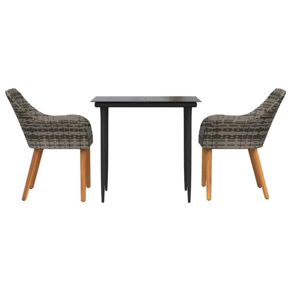 3-teiliges Garten Essset Grau Poly Rattan