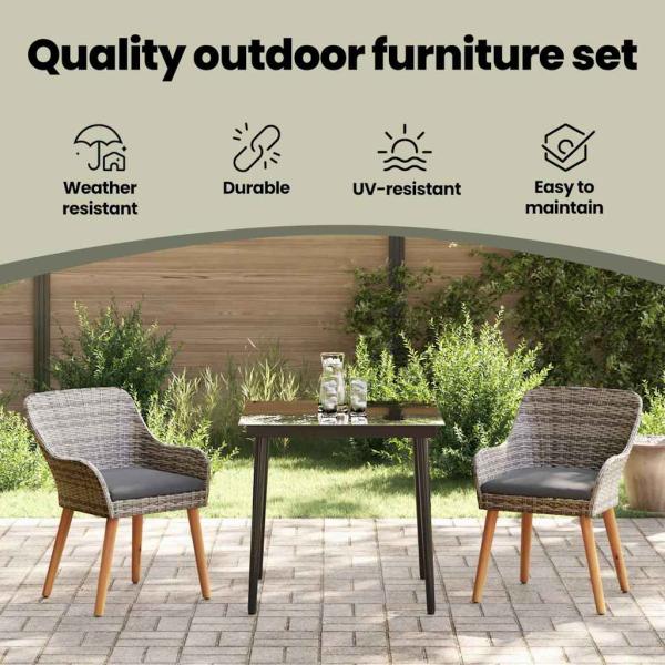 Garten Essgruppe mit Kissen 3 pcs Grau Poly-Rattan