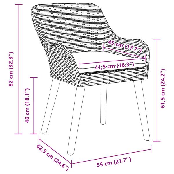 3-teiliges Garten Essset Grau Poly Rattan