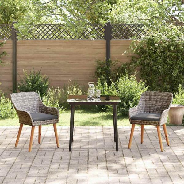 3-teiliges Garten Essset Grau Poly Rattan