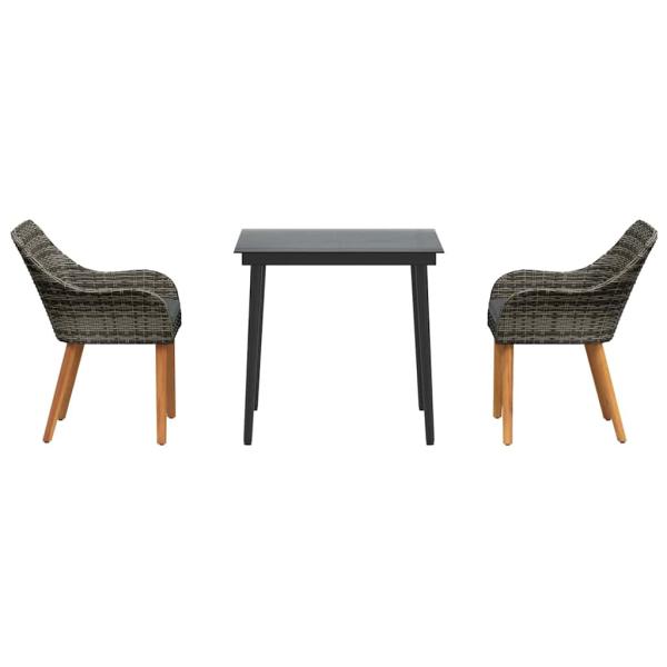 3-teiliges Garten Essset Grau Poly Rattan