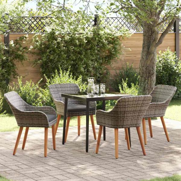 ARDEBO.de - 5-teiliges Garten-Essgruppe Grau Poly-Rattan