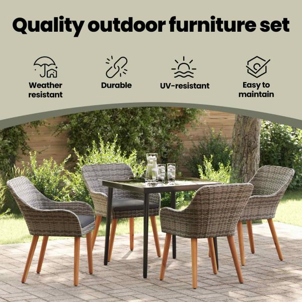 Garten Essgruppe mit Kissen 5 pcs Grau Poly-Rattan