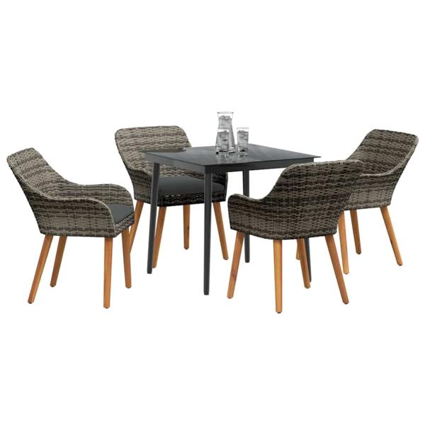 5-teiliges Garten-Essgruppe Grau Poly-Rattan