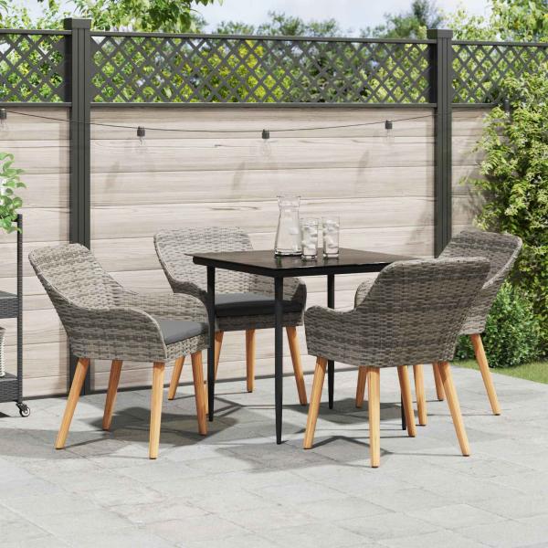 Garten Essgruppe mit Kissen 5 pcs Grau Poly-Rattan