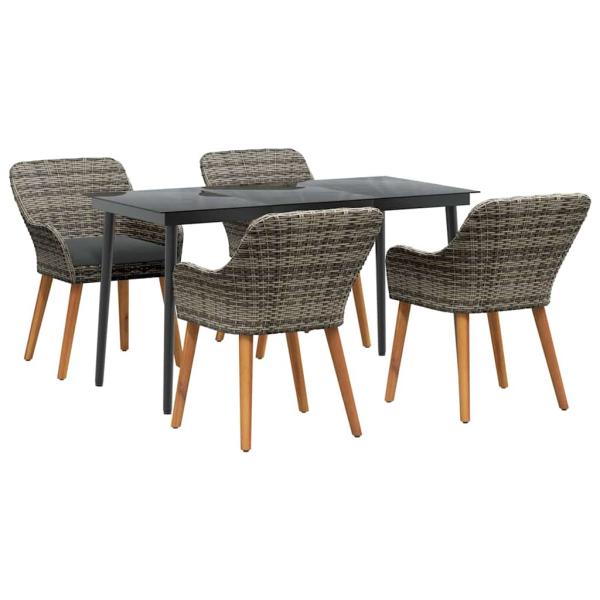 5-teilige Garten Essgruppe Grau Poly Rattan