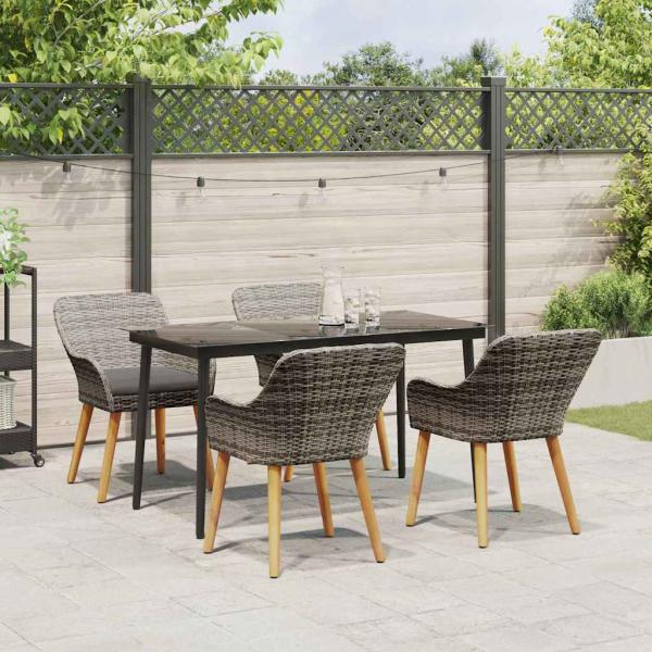 5-teilige Garten Essgruppe Grau Poly Rattan