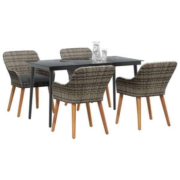 5-teilige Garten Essgruppe Grau Poly Rattan