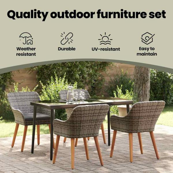 5-teilige Garten Essgruppe Grau Poly Rattan