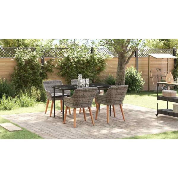 5-teilige Garten Essgruppe Grau Poly Rattan