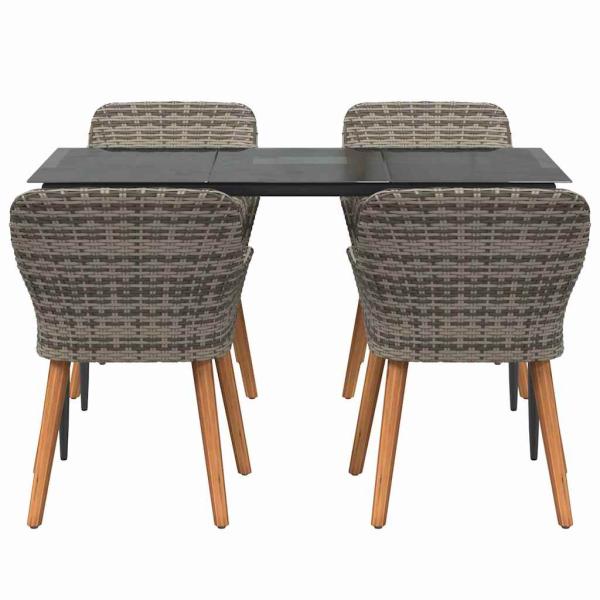 5-teilige Garten Essgruppe Grau Poly Rattan