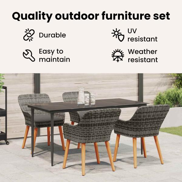 5-teiliges Garten Essset Grau Poly Rattan