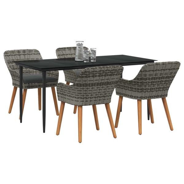 5-teiliges Garten Essset Grau Poly Rattan