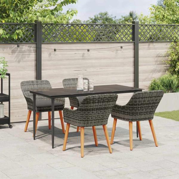 5-teiliges Garten Essset Grau Poly Rattan