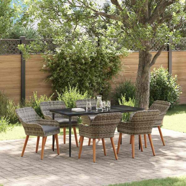 ARDEBO.de - 7-teiliges Garten-Dining-Set Grau Poly Rattan