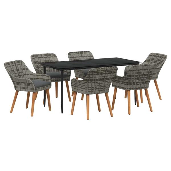 7-teiliges Garten-Dining-Set Grau Poly Rattan