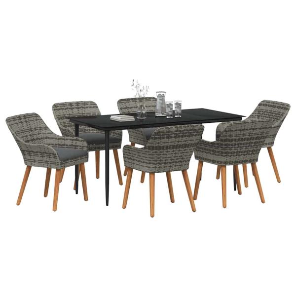 7-teiliges Garten-Dining-Set Grau Poly Rattan