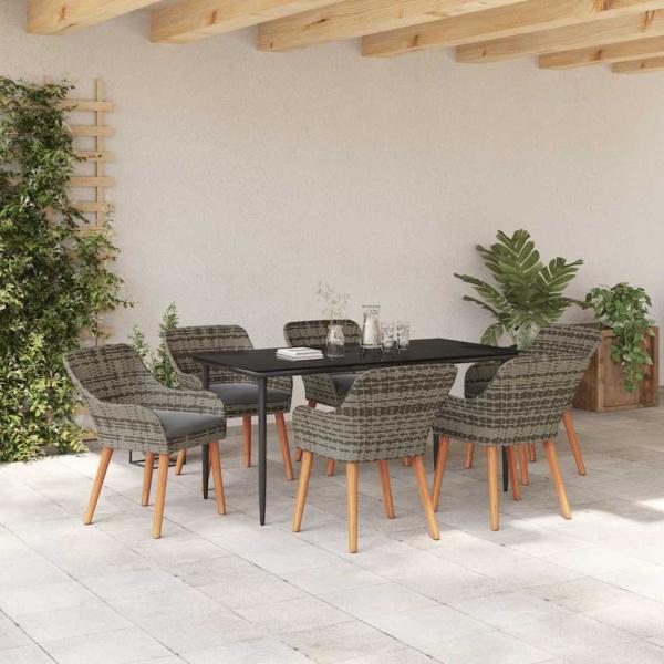 7-teiliges Garten-Dining-Set Grau Poly Rattan