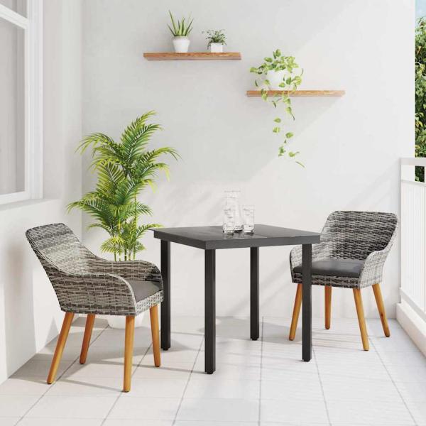 ARDEBO.de - 3-teilige Garten Essgruppe Grau Poly Rattan