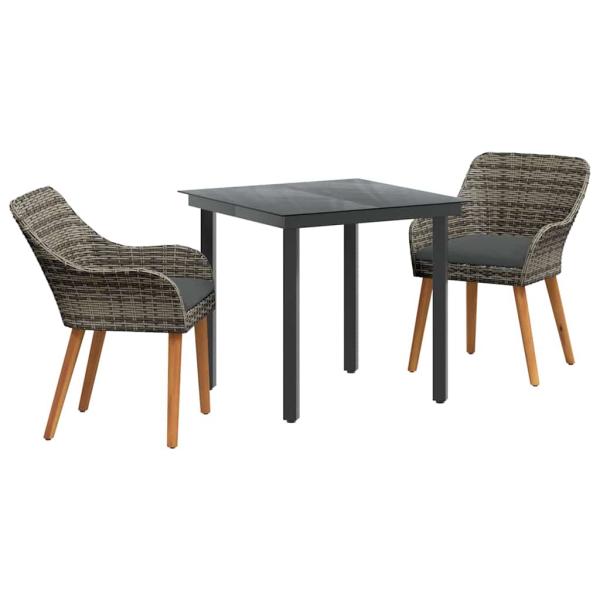3-teilige Garten Essgruppe Grau Poly Rattan