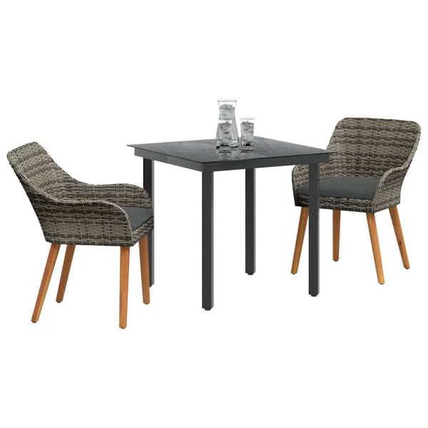 3-teilige Garten Essgruppe Grau Poly Rattan