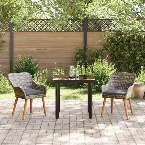 3-teilige Garten Essgruppe Grau Poly Rattan