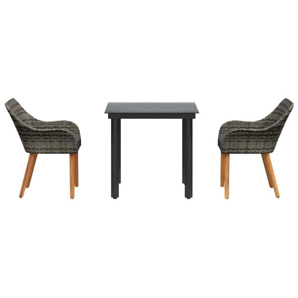 3-teilige Garten Essgruppe Grau Poly Rattan