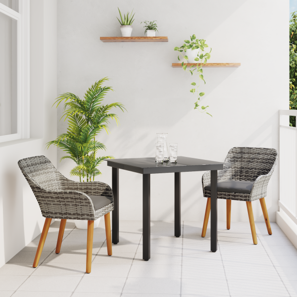 3-teilige Garten Essgruppe Grau Poly Rattan