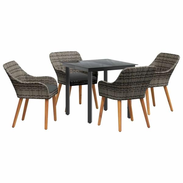5-teiliges Garten Essset Grau Poly Rattan