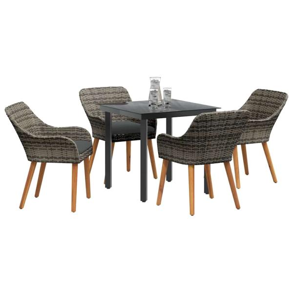 5-teiliges Garten Essset Grau Poly Rattan