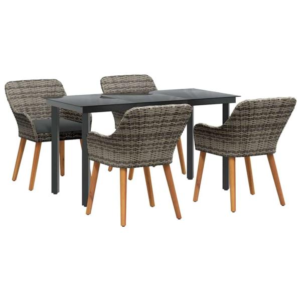 5-teiliges Garten Essset Graue Polyrattan